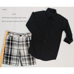 Hawk B&W Plaid Shorts and Cotton Button down Shirt Boys Sz 6